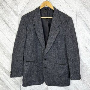 Vintage Harris Tweed Blazer Sport Coat Jacket Men Size 42R Gray Wool Herringbone
